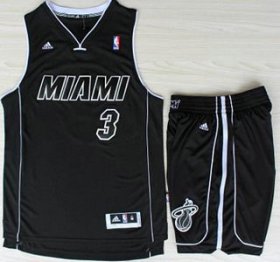 Wholesale Cheap Miami Heat 3 Dwyane Wade Black With White Shadow Revolution 30 Jerseys Shorts NBA Suits