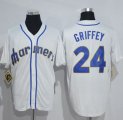 Wholesale Cheap Mitchell And Ness Mariners #24 Ken Griffey White Throwback Stitched MLB Jersey