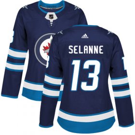 Wholesale Cheap Adidas Jets #13 Teemu Selanne Navy Blue Home Authentic Women\'s Stitched NHL Jersey