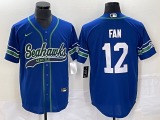 Wholesale Cheap Men's Seattle Seahawks #12 Fan Blue Blue With Patch Cool Base Stitched Baseball Jersey