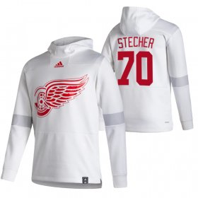 Wholesale Cheap Detroit Red Wings #70 Troy Stecher Adidas Reverse Retro Pullover Hoodie White