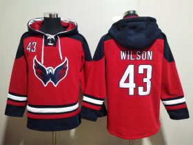 Wholesale Cheap Men\'s Washington Capitals #43 Tom Wilson Red Ageless Must Have Lace Up Pullover Hoodie