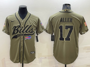 Wholesale Cheap Men's Buffalo Bills #17 Josh Allen 2022 Olive Salute to Service Cool Base Stitched Baseball Jersey