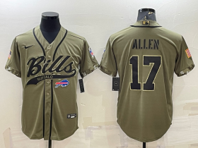Wholesale Cheap Men\'s Buffalo Bills #17 Josh Allen 2022 Olive Salute to Service Cool Base Stitched Baseball Jersey