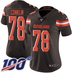 Wholesale Cheap Nike Browns #78 Jack Conklin Brown Team Color Women\'s Stitched NFL 100th Season Vapor Untouchable Limited Jersey