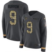 Wholesale Cheap Nike Bengals #9 Joe Burrow Anthracite Salute to Service Women's Stitched NFL Limited Therma Long Sleeve Jersey