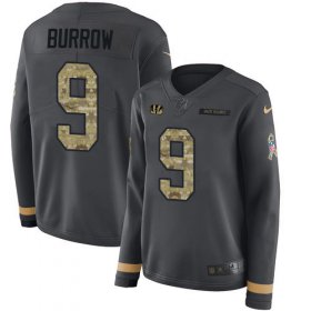 Wholesale Cheap Nike Bengals #9 Joe Burrow Anthracite Salute to Service Women\'s Stitched NFL Limited Therma Long Sleeve Jersey