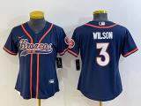 Wholesale Cheap Women's Denver Broncos #3 Russell Wilson Navy Blue With Patch Cool Base Stitched Baseball Jersey