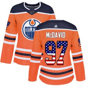 Wholesale Cheap Adidas Oilers #97 Connor McDavid Orange Home Authentic USA Flag Women\'s Stitched NHL Jersey