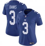 Cheap Women's New York Giants #3 Deonte Banks Blue Vapor Stitched Jersey(Run Small)