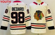 Wholesale Cheap Youth Chicago Blackhawks #98 Connor Bedard White Black Stitched Jersey