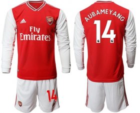 Wholesale Cheap Arsenal #14 Aubameyang Red Home Long Sleeves Soccer Club Jersey