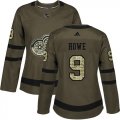 Wholesale Cheap Adidas Red Wings #9 Gordie Howe Green Salute to Service Women's Stitched NHL Jersey