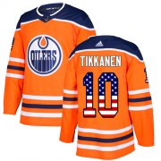 Wholesale Cheap Adidas Oilers #10 Esa Tikkanen Orange Home Authentic USA Flag Stitched NHL Jersey