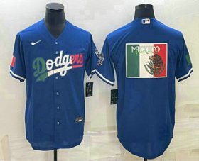 Cheap Men\'s Los Angeles Dodgers Big Logo Navy Blue Pinstripe Stitched MLB Cool Base Nike Jersey