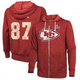 Wholesale Cheap Men\'s Kansas City Chiefs #87 Travis Kelce NFL Red Super Bowl LIV Bound Player Name & Number Full-Zip Hoodie