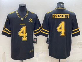 Wholesale Cheap Men\'s Dallas Cowboys #4 Dak Prescott Black Gold Edition With 1960 Patch Limited Stitched Football Jersey