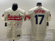 Wholesale Cheap Men's Los Angeles Angels #17 Shohei Ohtani Number Cream 2022 City Connect Flex Base Stitched Jersey