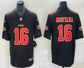 Cheap Men\'s San Francisco 49ers #16 Joe Montana Black Red Fashion Vapor Limited Stitched Jersey