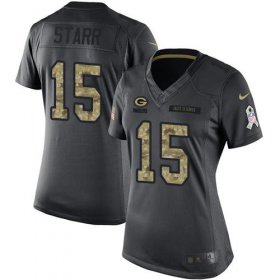Wholesale Cheap Nike Packers #15 Bart Starr Black Women\'s Stitched NFL Limited 2016 Salute to Service Jersey