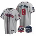 Wholesale Cheap Men Atlanta Braves 8 Eddie Rosario 2021 Gray World Series With 150th Anniversary Patch Cool Base Stitched Jersey