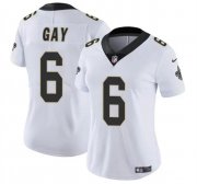 Cheap Women's New Orleans Saints #6 Willie Gay White Vapor Football Stitched Game Jersey(Run Small)