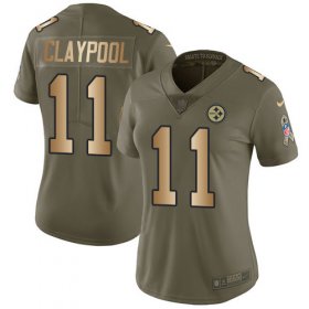 Wholesale Cheap Nike Steelers #11 Chase Claypool Olive/Gold Women\'s Stitched NFL Limited 2017 Salute To Service Jersey