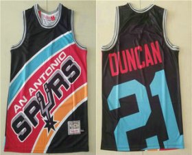 Wholesale Cheap Men\'s San Antonio Spurs #21 Tim Duncan Black Big Face Mitchell Ness Hardwood Classics Soul Swingman Throwback Jersey