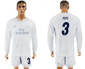 Wholesale Cheap Real Madrid #3 Pepe Marine Environmental Protection Home Long Sleeves Soccer Club Jersey