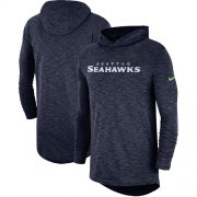 Wholesale Cheap Men's Seattle Seahawks Nike College Navy Sideline Slub Performance Hooded Long Sleeve T-Shirt