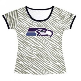 Wholesale Cheap Women\'s Seattle Seahawks Sideline Legend Authentic Logo Zebra Stripes T-Shirt