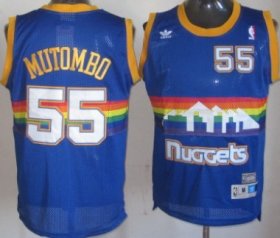 Wholesale Cheap Denver Nuggets #55 Dikembe Mutombo Blue Rainbow Swingman Throwback Jersey