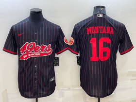 Wholesale Cheap Men\'s San Francisco 49ers #16 Joe Montana Black With Patch Cool Base Stitched Baseball Jersey