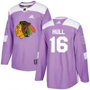 Wholesale Cheap Adidas Blackhawks #16 Bobby Hull Purple Authentic Fights Cancer Stitched NHL Jersey