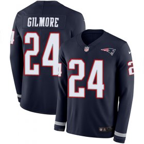 Wholesale Cheap Nike Patriots #24 Stephon Gilmore Navy Blue Team Color Men\'s Stitched NFL Limited Therma Long Sleeve Jersey