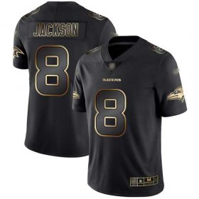 Wholesale Cheap Nike Ravens #8 Lamar Jackson Black/Gold Men\'s Stitched NFL Vapor Untouchable Limited Jersey