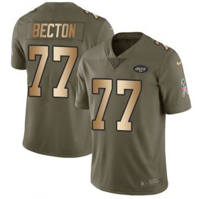 Wholesale Cheap Nike Jets #77 Mekhi Becton Olive/Gold Men\'s Stitched NFL Limited 2017 Salute To Service Jersey