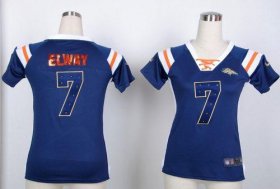 Wholesale Cheap Nike Broncos #7 John Elway Navy Blue Women\'s Stitched NFL Elite Draft Him Shimmer Jersey
