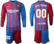 Wholesale Cheap Men 2021-2022 Club Barcelona home red blue Long Sleeve customized Nike Soccer Jersey
