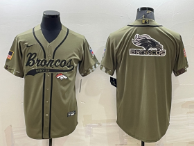 Wholesale Cheap Men\'s Denver Broncos Olive Salute to Service Team Big Logo Cool Base Stitched Baseball Jersey