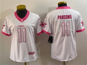 Cheap Women\'s Dallas Cowboys #11 Micah Parsons White Pink Vapor Untouchable Limited Stitched Jersey(Run Small)