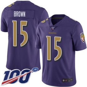Wholesale Cheap Nike Ravens #15 Marquise Brown Purple Men\'s Stitched NFL Limited Rush 100th Season Jersey