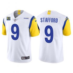 Wholesale Cheap Men\'s Los Angeles Rams 2022 #9 Matthew Stafford White With 4-star C Patch Stitched NFL Jersey