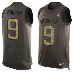 Wholesale Cheap Nike Bengals #9 Joe Burrow Green Men\'s Stitched NFL Limited Salute To Service Tank Top Jersey