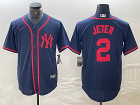 Cheap Men\'s New York Yankees #2 Derek Jeter Navy Red Fashion Cool Base Jersey
