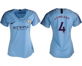 Wholesale Cheap Women\'s Manchester City #4 Kompany Home Soccer Club Jersey