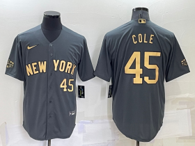Wholesale Men\'s New York Yankees #45 Gerrit Cole Number Grey 2022 All Star Stitched Cool Base Nike Jersey