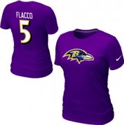 Wholesale Cheap Women's Nike Baltimore Ravens #5 Joe Flacco Name & Number T-Shirt Purple