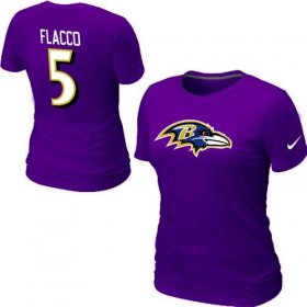 Wholesale Cheap Women\'s Nike Baltimore Ravens #5 Joe Flacco Name & Number T-Shirt Purple