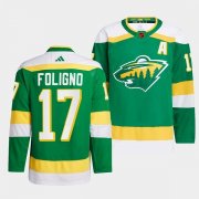 Wholesale Cheap Men's Minnesota Wild #17 Marcus Foligno Green 2022-23 Reverse Retro Stitched Jersey